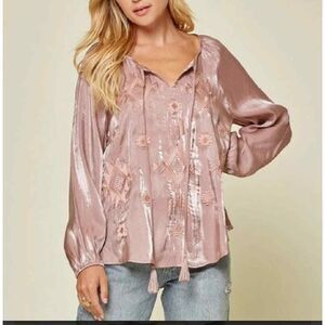 Savannah Jane Western Boho Pink Shiny long sleeve top Size Small